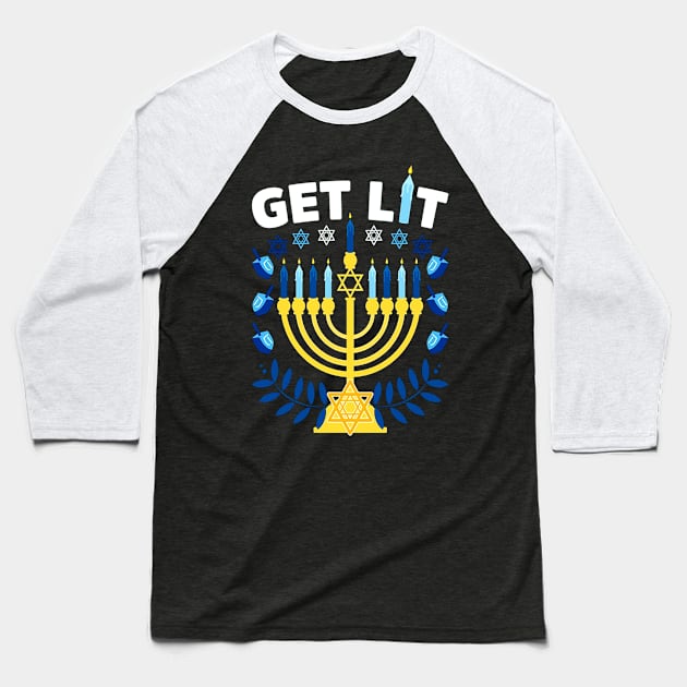 We're About To Get Lit Chanukah Baseball T-Shirt by KittleAmandass